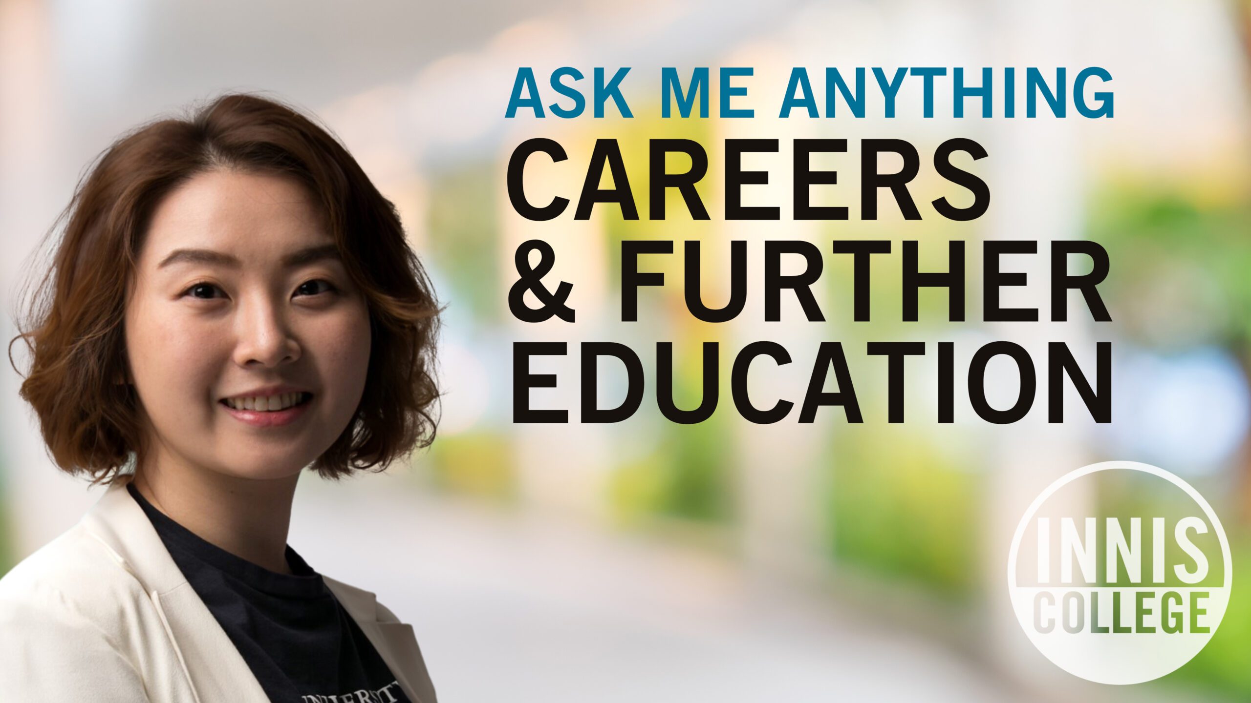 headshot of career advisor rachel shin with words "ask me anything - careers and further education" overlaid