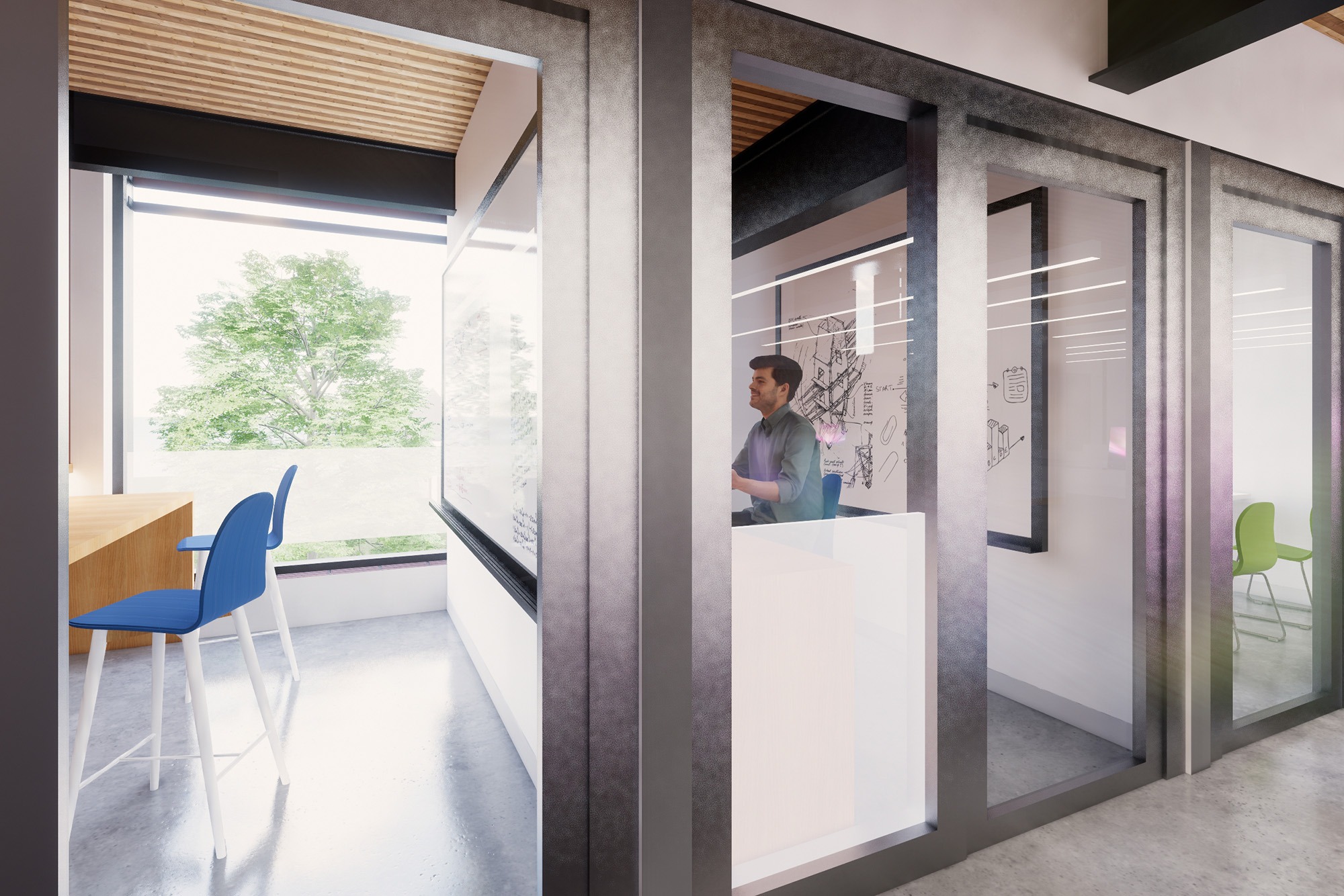 architectural rendering of the student services offices within the new Innis College Library