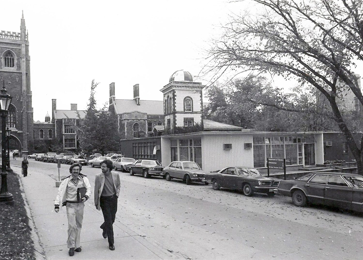 Black and white photo of the first Innis College building