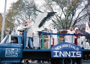 People dressed in costumes on the Innis Homecoming Float (1964)